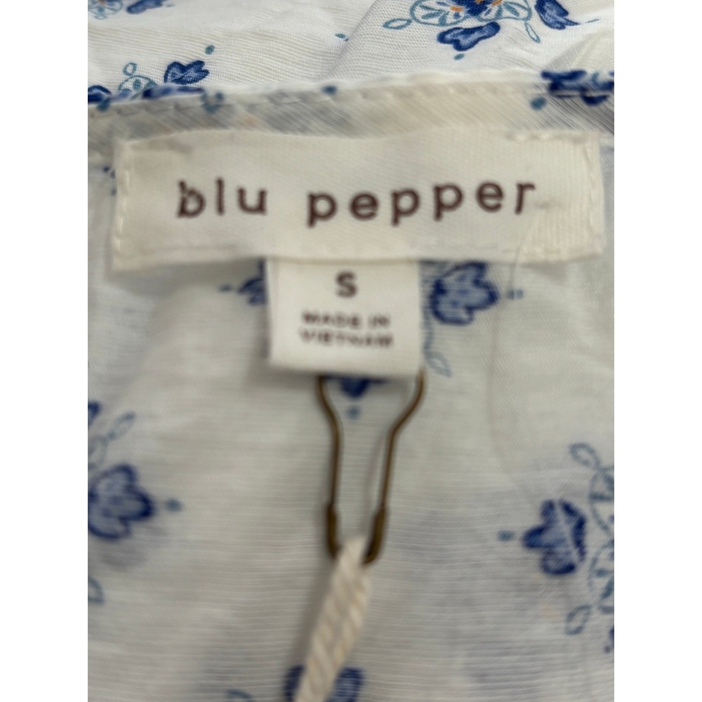 Blu Pepper White Blue Tiered Button Front Midi Dress Small, cottagecore NWT - Picture 6 of 8